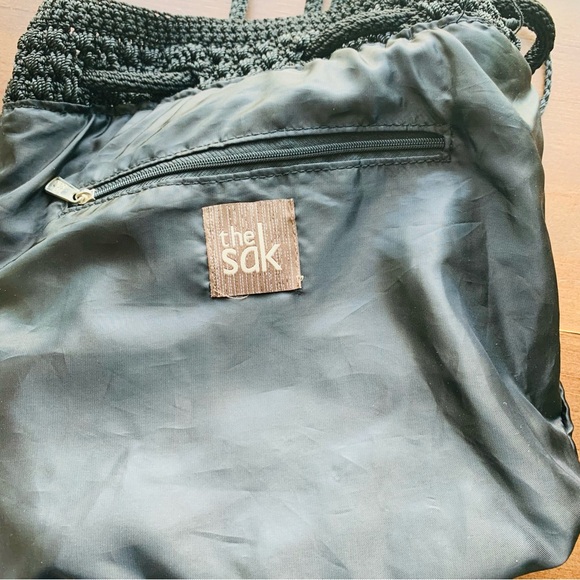 NWOT The Sak Bag Backpack Black Crochet Macrame Classic Versatile Drawstring - Picture 7 of 9